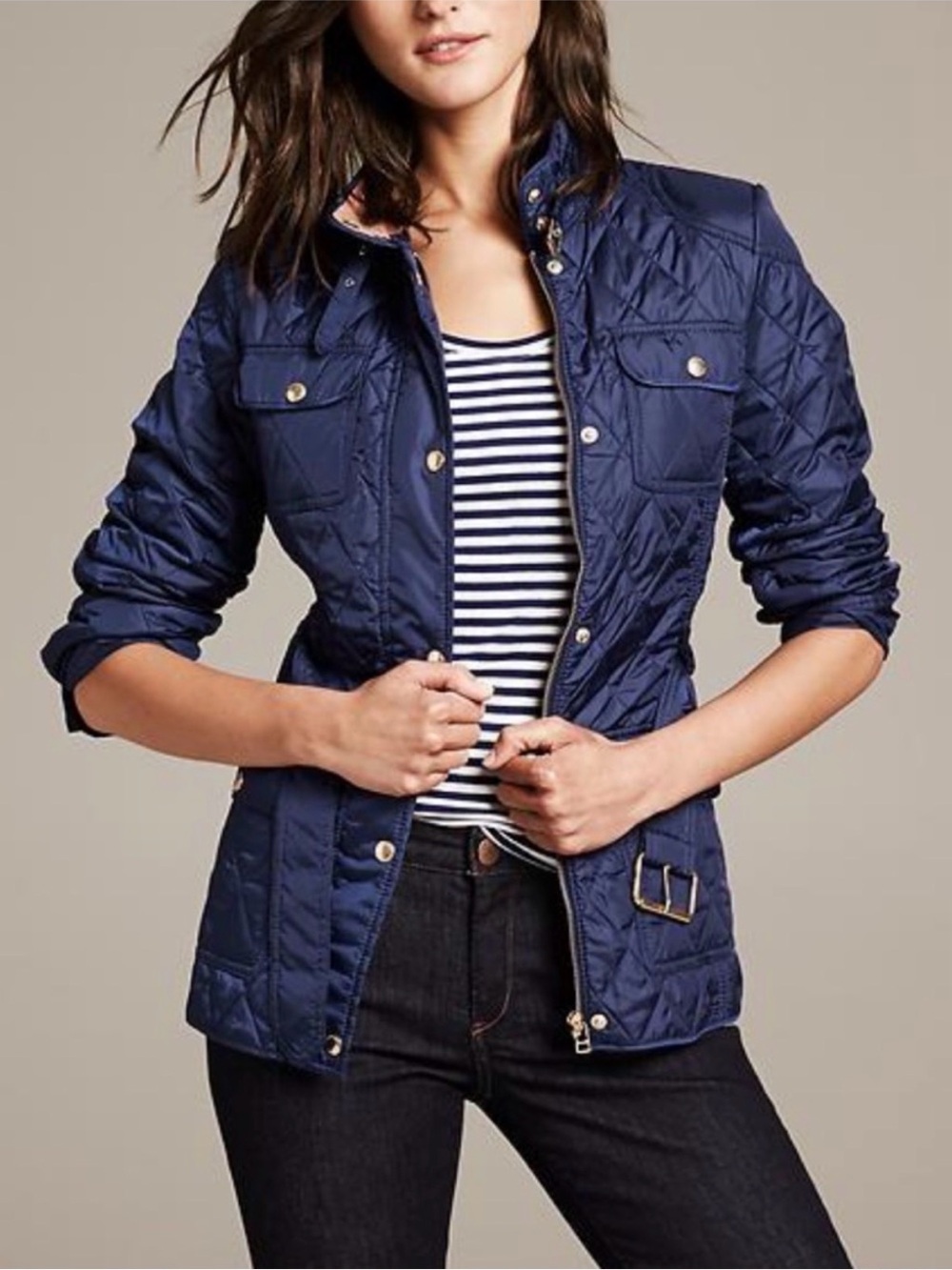 NWT Banana Republic Quilted Navy Puffer Field Jacket with Belt size M